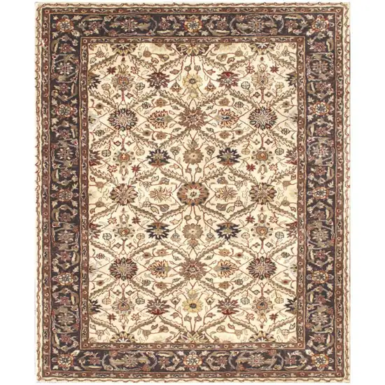 Ivory and Black Oriental Hand Tufted Non Skid Area Rug Photo 5