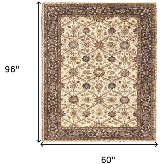 Ivory and Black Oriental Hand Tufted Non Skid Area Rug Photo 8