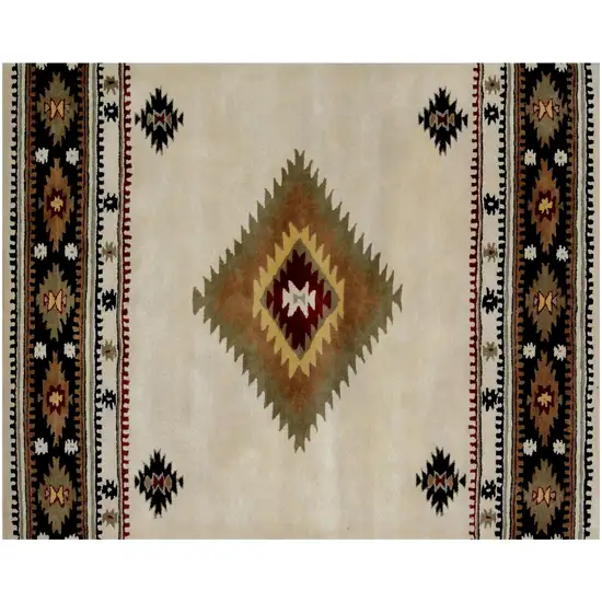 Ivory and Black Southwestern Hand Tufted Non Skid Area Rug Photo 4