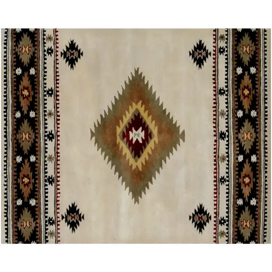 Ivory and Black Southwestern Hand Tufted Non Skid Area Rug Photo 2