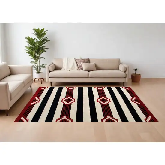 Ivory and Black Southwestern Hand Tufted Non Skid Area Rug Photo 1