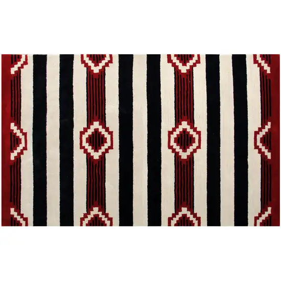 Ivory and Black Southwestern Hand Tufted Non Skid Area Rug Photo 2