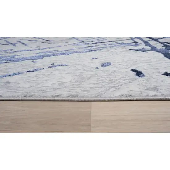 Ivory and Blue Abstract Area Rug Photo 9