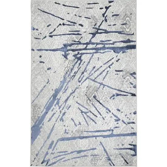 Ivory and Blue Abstract Area Rug Photo 2