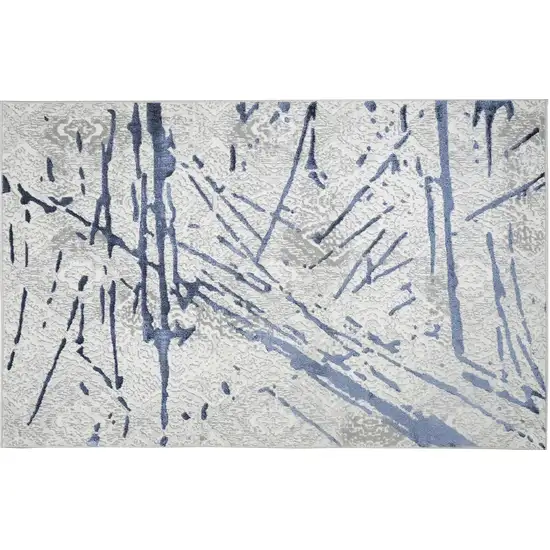 Ivory and Blue Abstract Area Rug Photo 9