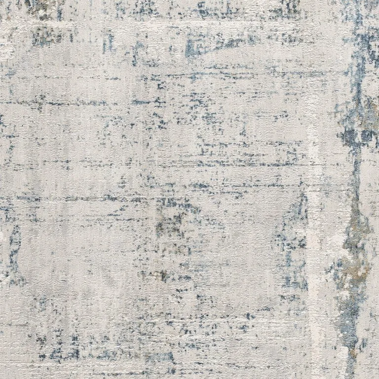 Ivory and Blue Abstract Distressed Area Rug Photo 1