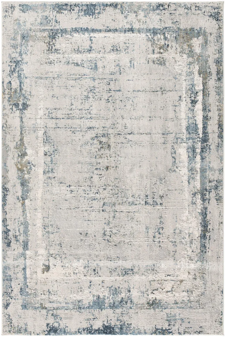 Ivory and Blue Abstract Distressed Area Rug Photo 4