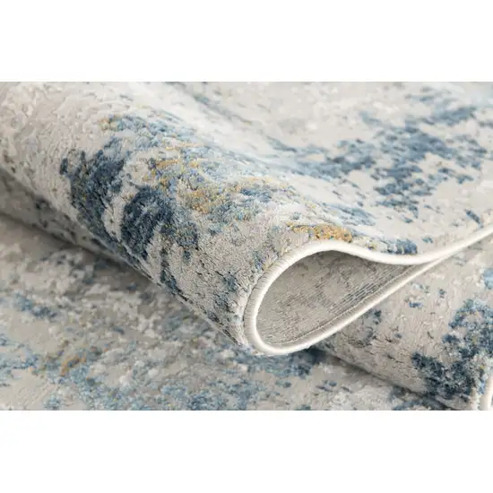 Ivory and Blue Abstract Distressed Area Rug Photo 7