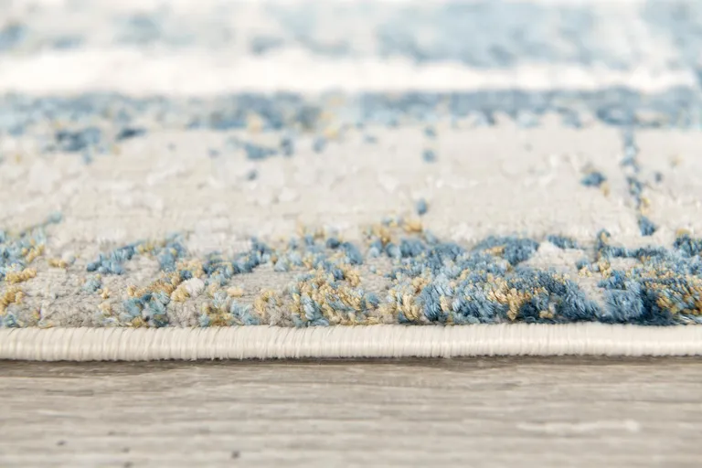 Ivory and Blue Abstract Distressed Area Rug Photo 3