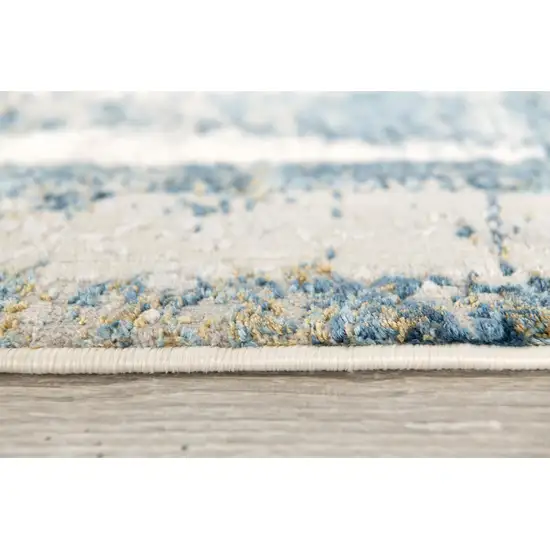 Ivory and Blue Abstract Distressed Area Rug Photo 3