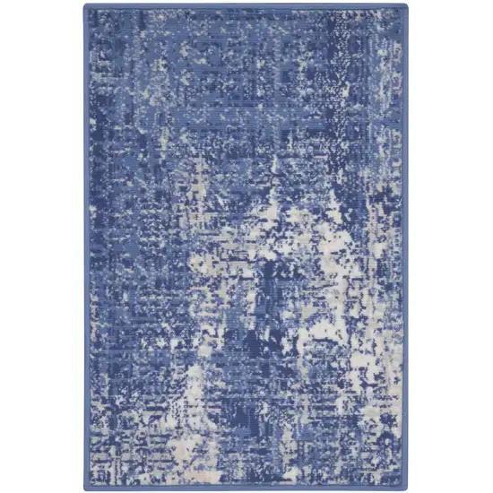 Ivory and Blue Abstract Distressed Area Rug Photo 5