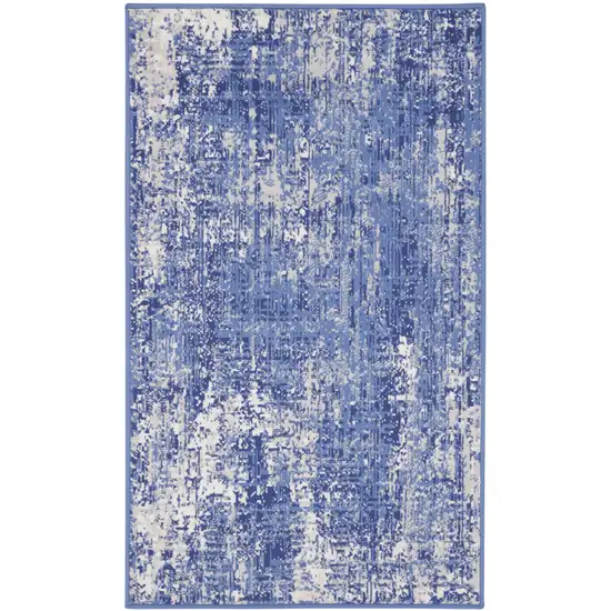 Ivory and Blue Abstract Distressed Area Rug Photo 6