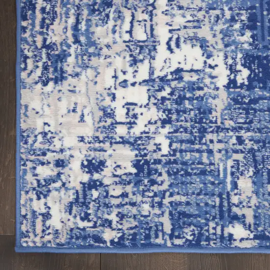 Ivory and Blue Abstract Distressed Area Rug Photo 4