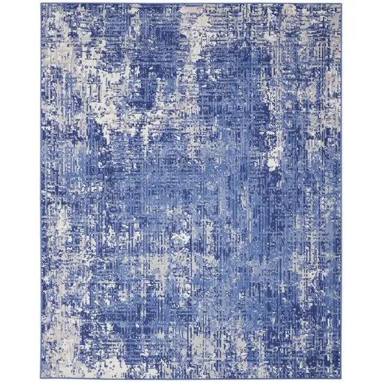 Ivory and Blue Abstract Distressed Area Rug Photo 5