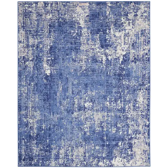 Ivory and Blue Abstract Distressed Area Rug Photo 2