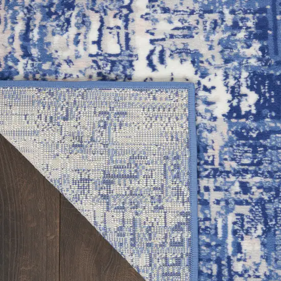 Ivory and Blue Abstract Distressed Area Rug Photo 8