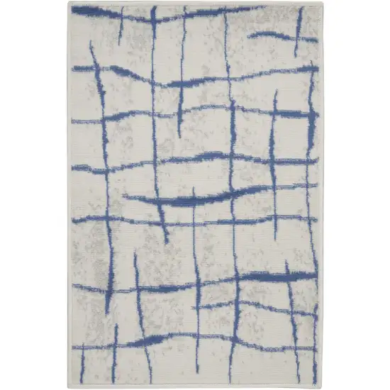 Ivory and Blue Abstract Distressed Area Rug Photo 4