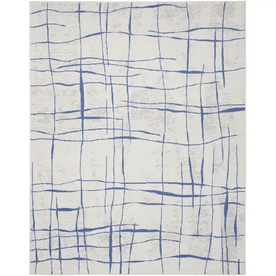 Ivory and Blue Abstract Distressed Non Skid Area Rug Photo 7