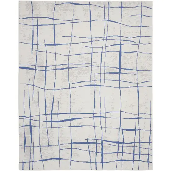 Ivory and Blue Abstract Distressed Non Skid Area Rug Photo 2