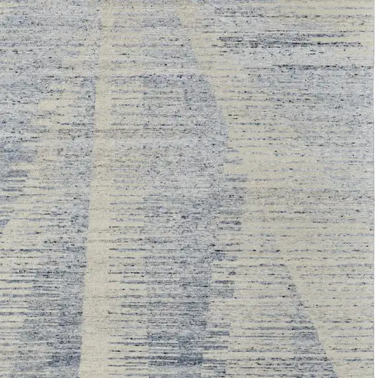 Ivory and Blue Abstract Hand Knotted Worn Faded Area Rug Photo 6