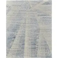 Photo of Ivory and Blue Abstract Hand Knotted Worn Faded Area Rug