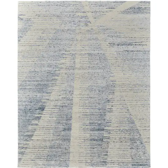 Ivory and Blue Abstract Hand Knotted Worn Faded Area Rug Photo 1