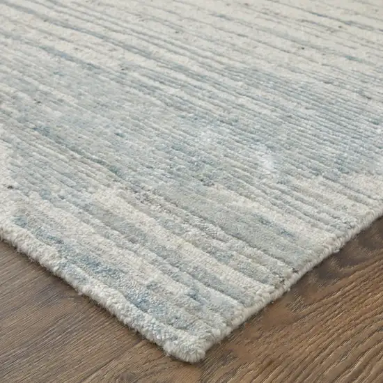 Ivory and Blue Abstract Hand Knotted Worn Faded Area Rug Photo 5