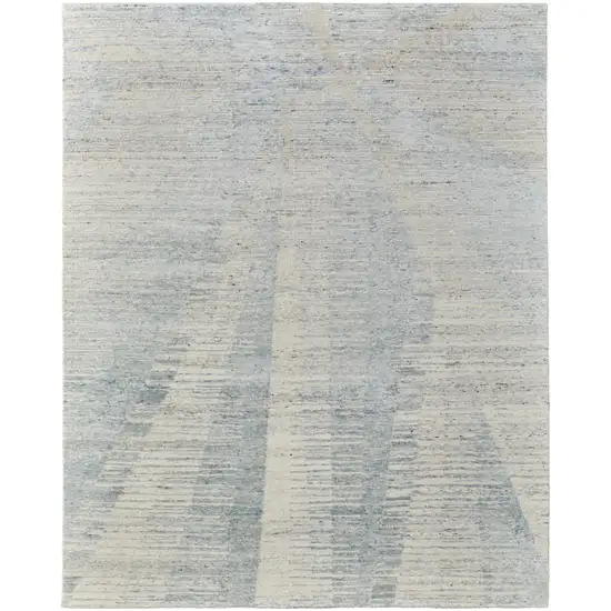 Ivory and Blue Abstract Hand Knotted Worn Faded Area Rug Photo 1