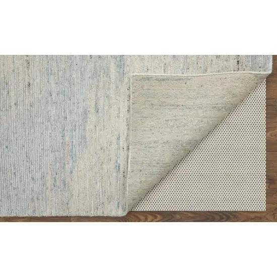 Ivory and Blue Abstract Hand Knotted Worn Faded Area Rug Photo 3