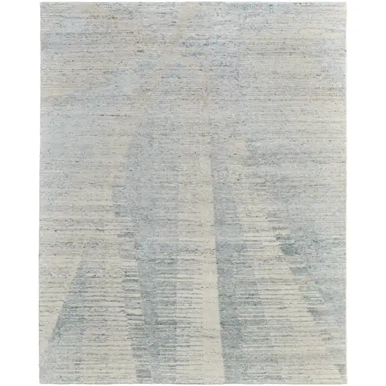 Ivory and Blue Abstract Hand Knotted Worn Faded Area Rug Photo 5