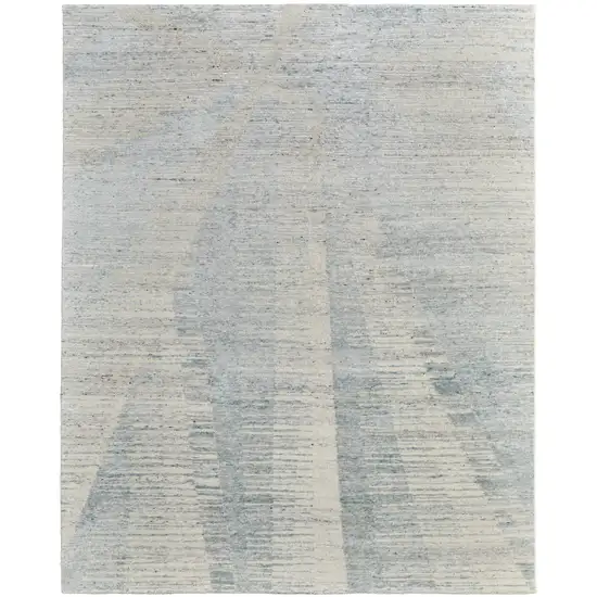 Ivory and Blue Abstract Hand Knotted Worn Faded Area Rug Photo 4