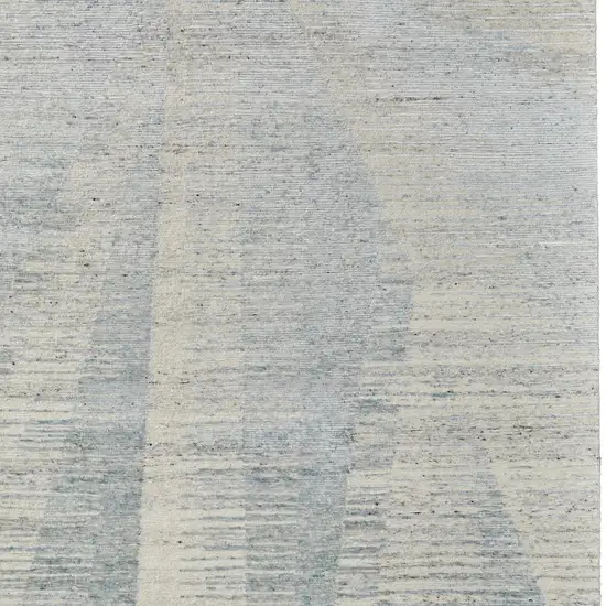 Ivory and Blue Abstract Hand Knotted Worn Faded Area Rug Photo 6