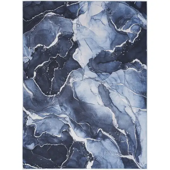 Ivory and Blue Abstract Power Loom Area Rug Photo 2