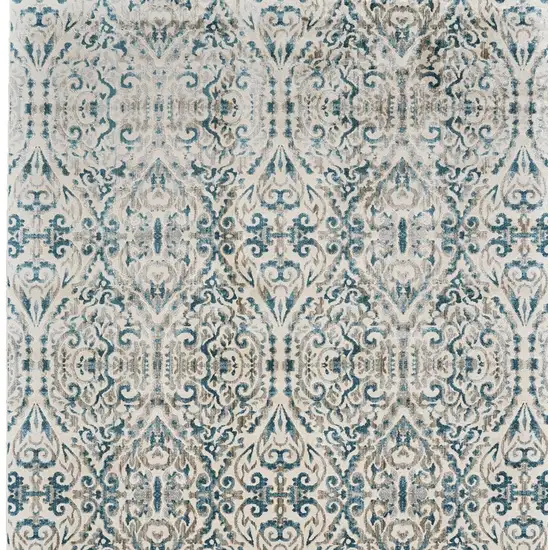 Ivory and Blue Abstract Power Loom Area Rug Photo 6