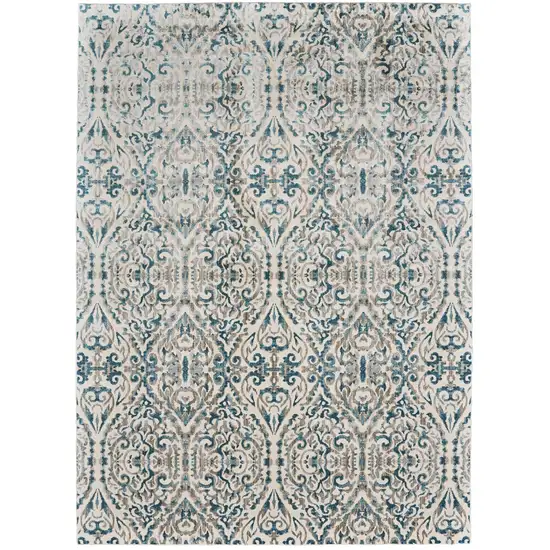 Ivory and Blue Abstract Power Loom Area Rug Photo 2