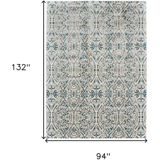 Ivory and Blue Abstract Power Loom Area Rug Photo 3