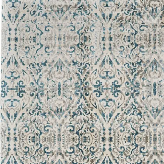 Ivory and Blue Abstract Power Loom Area Rug Photo 5