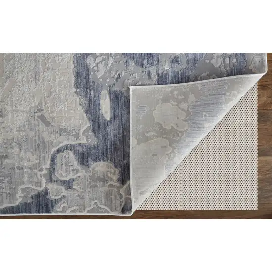 Ivory and Blue Abstract Power Loom Worn Faded Area Rug Photo 5