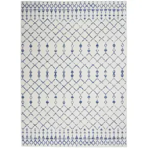 Photo of Ivory and Blue Berber Pattern Area Rug