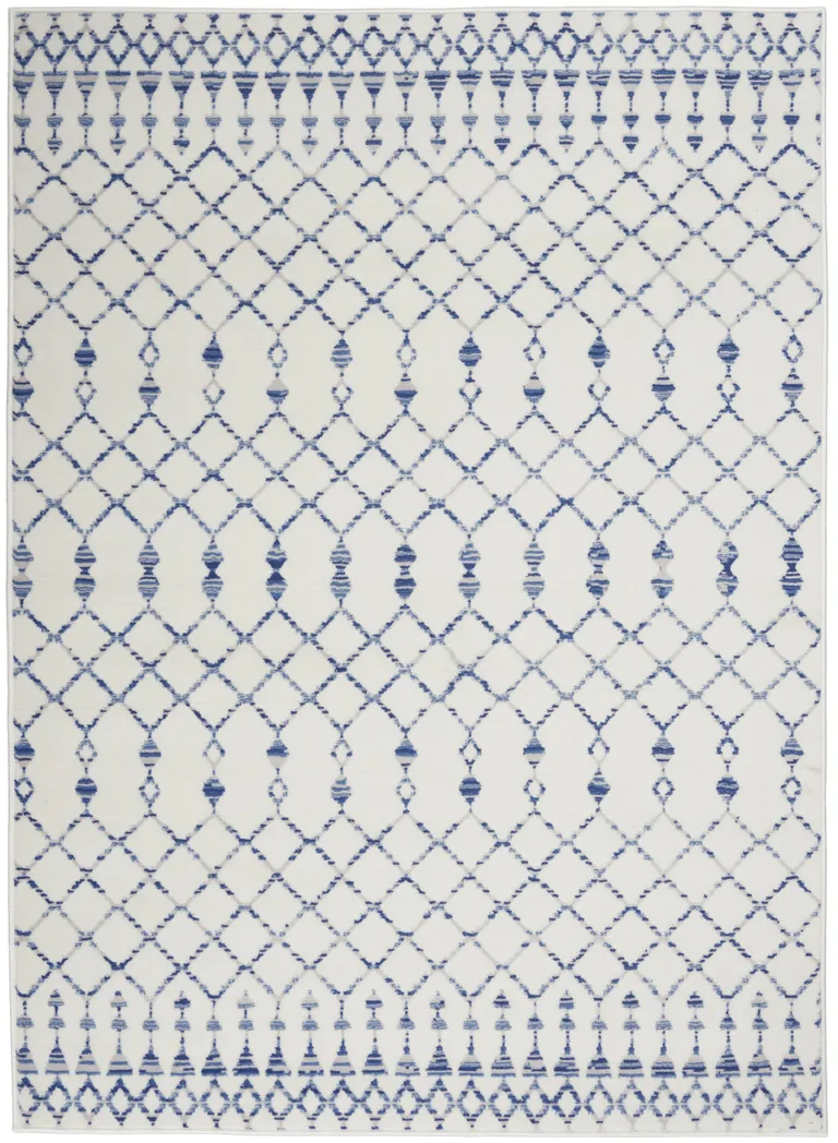 Ivory and Blue Berber Pattern Area Rug Photo 1