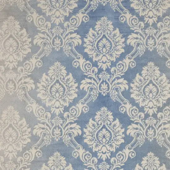 Ivory and Blue Damask Distressed Non Skid Area Rug Photo 6