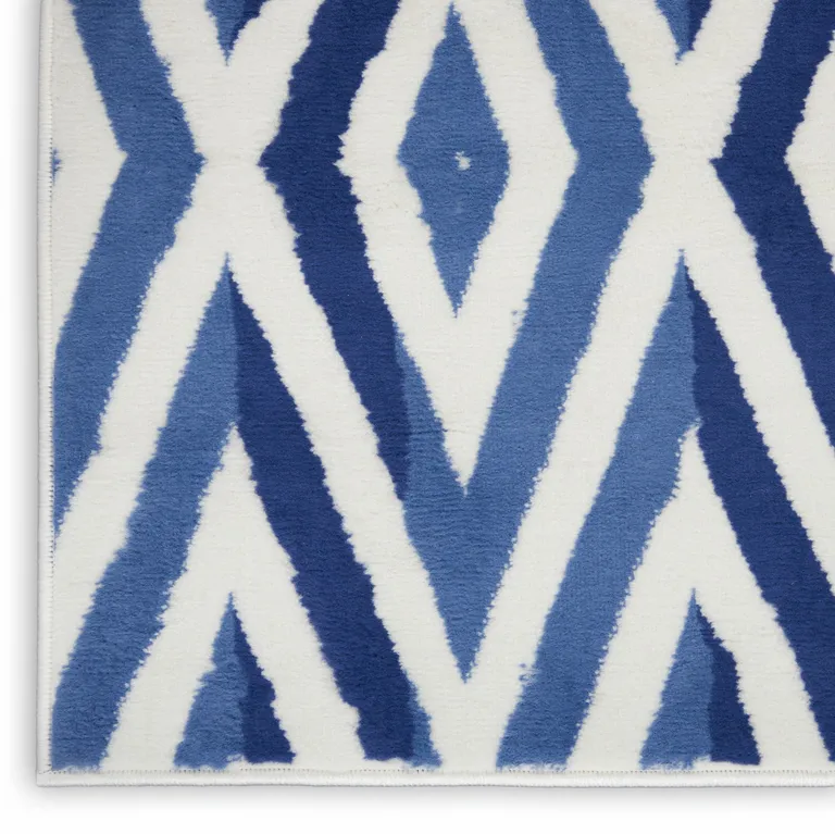 Ivory and Blue Diamond Area Rug Photo 4