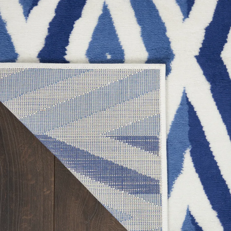 Ivory and Blue Diamond Area Rug Photo 2