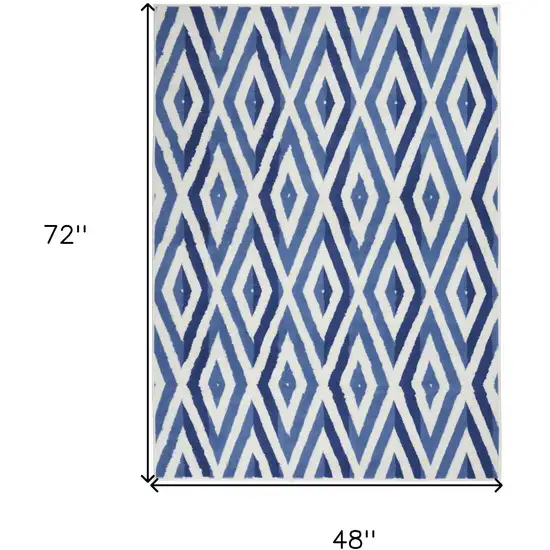 Blue And Ivory Geometric Dhurrie Area Rug Photo 3