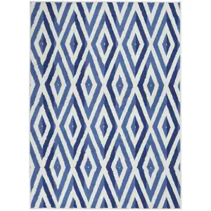 Photo of Ivory and Blue Diamond Area Rug