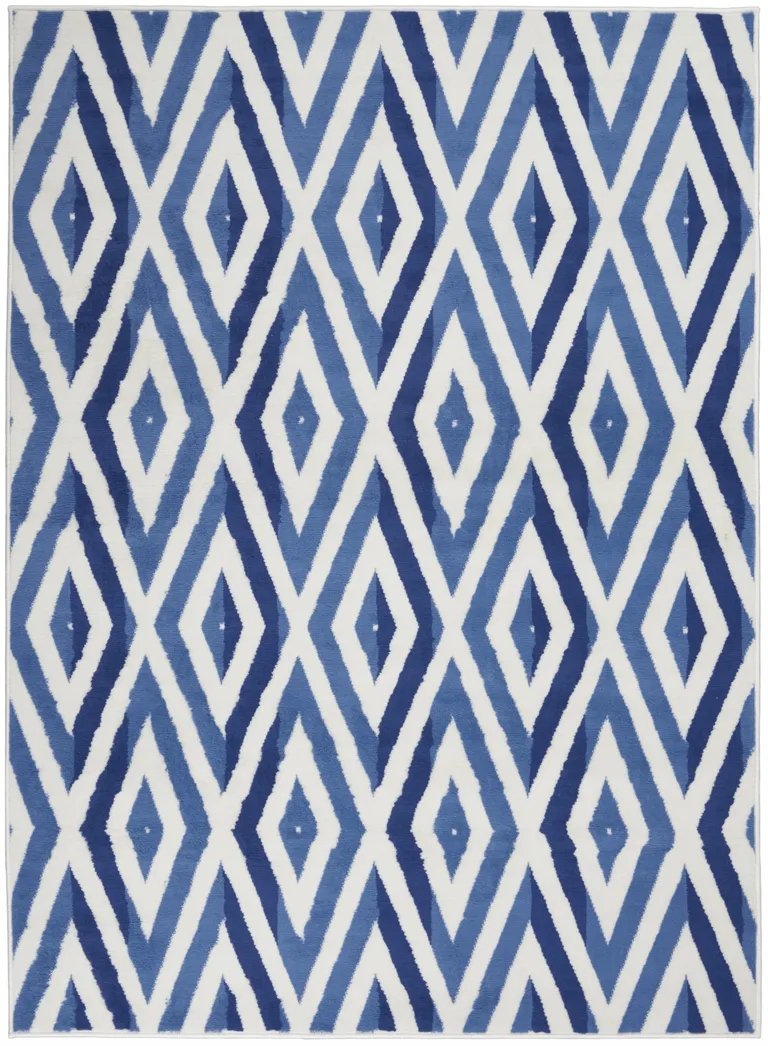 Ivory and Blue Diamond Area Rug Photo 1