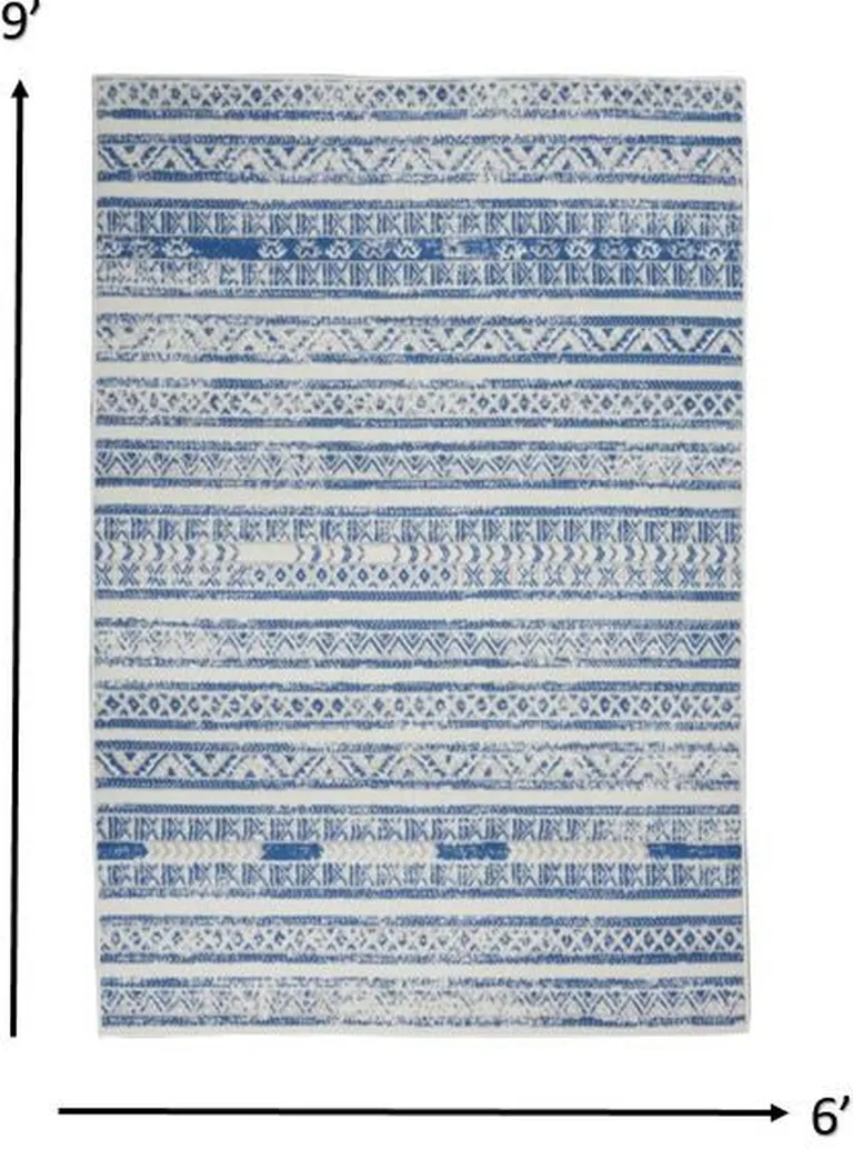 Ivory and Blue Distressed Area Rug Photo 1