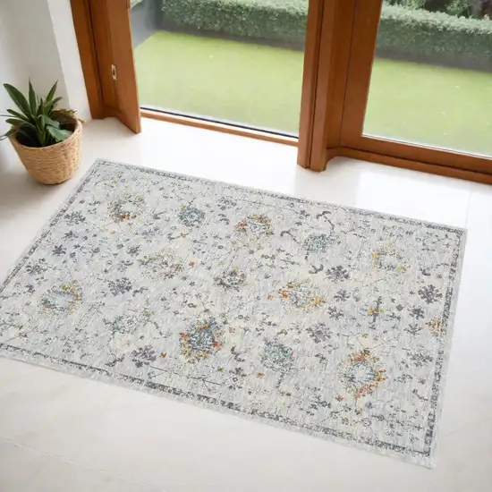 Ivory and Blue Floral Area Rug Photo 1