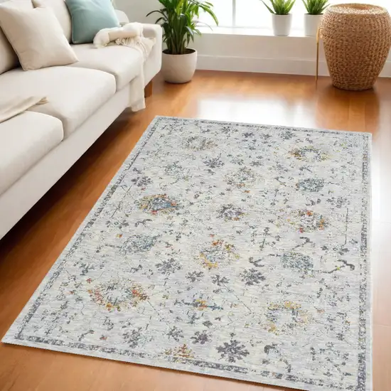 Ivory and Blue Floral Area Rug Photo 1