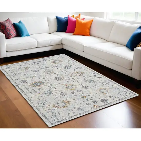 Ivory and Blue Floral Area Rug Photo 1